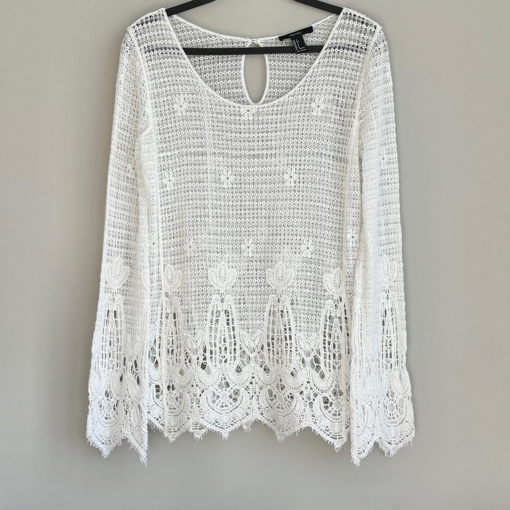 Forever 21 White Crochet Long Sleeve Blouse